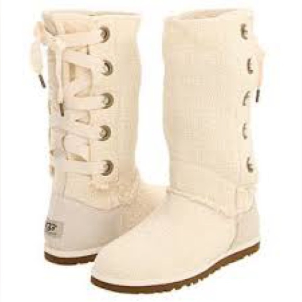 UGG Australia Heirloom Lace Up Corset Boots in Cream Size 7
